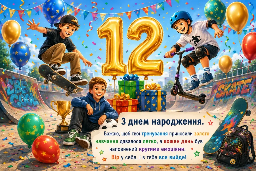 Компанія друзів на скейтах вітають друга з 12 річчям