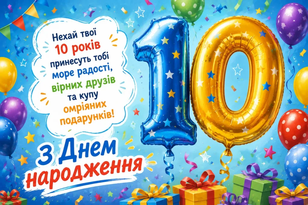Фольговані цифри 10 з словами привітань для хлопчика