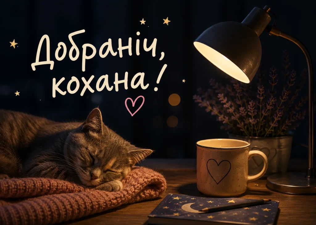 Котик спить на столі під світлом лампи