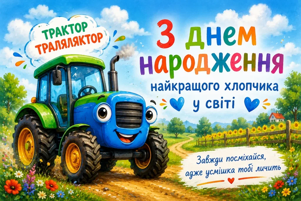 Тракторець з словами привітань для хлопчика