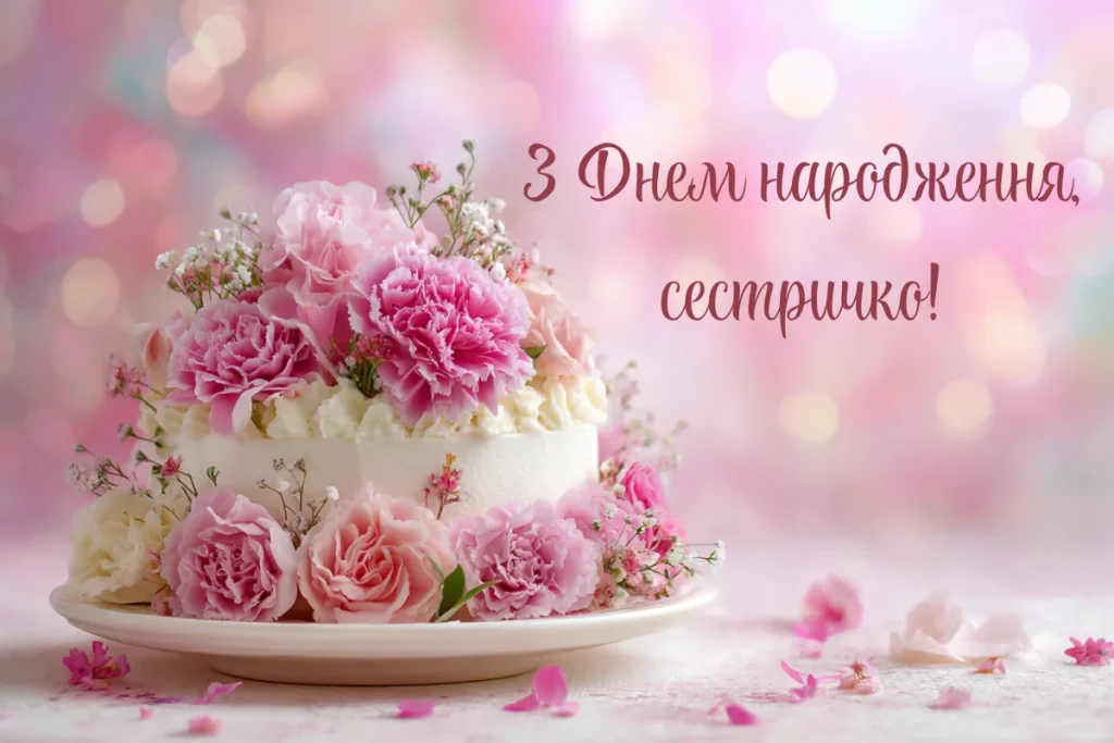 Торт з квітами і ніжне привітання сестрі