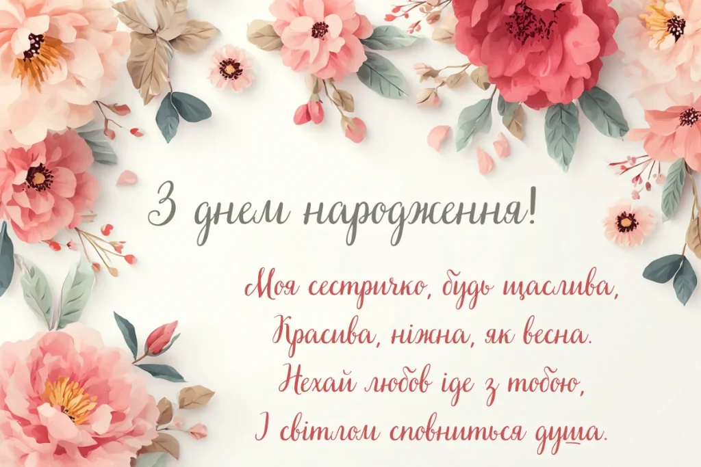 Квіти у пастельних тонах і вірш для сестри