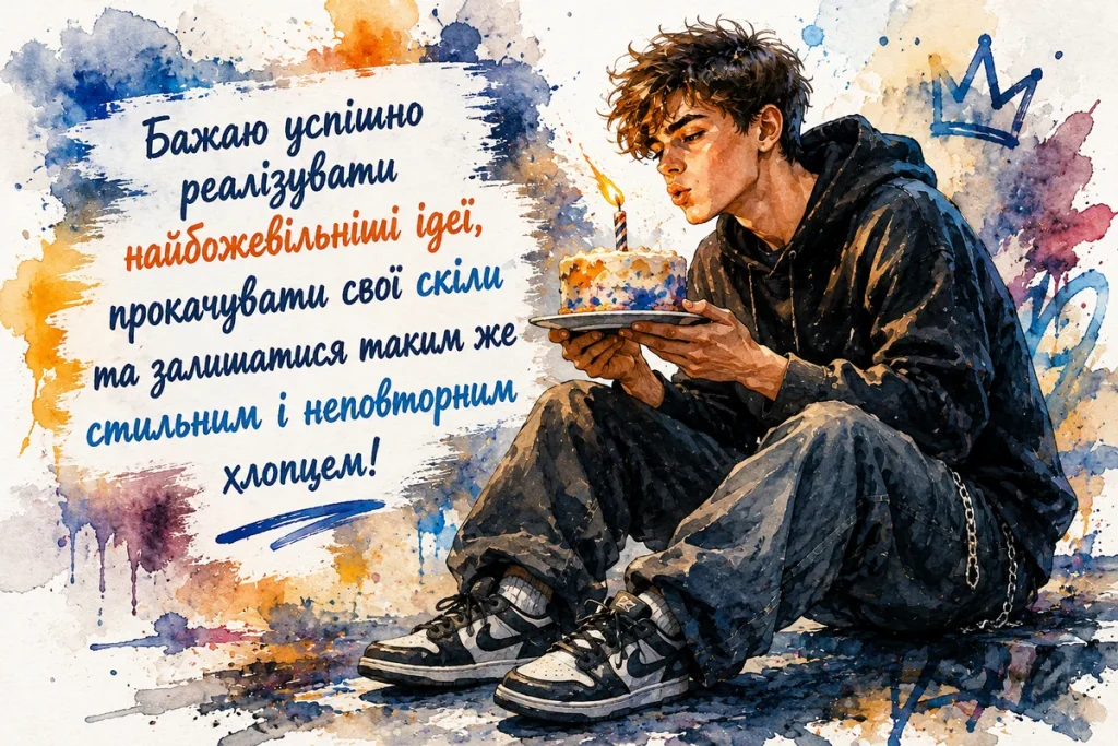 Підліток задуває свічку на торті