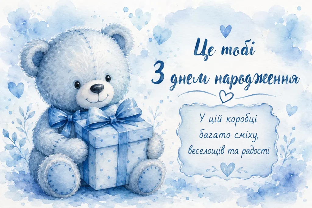 Милий плюшевий ведмедик тримає подарунок для хлопчика