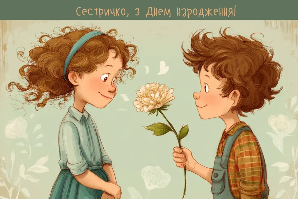 Теплий малюнок брата і сестри з привітанням