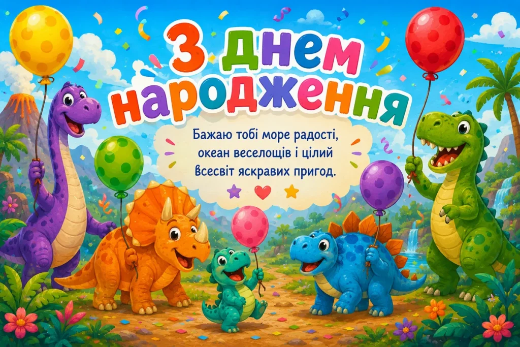 Малі динозаври вітають хлопчика з днем народження