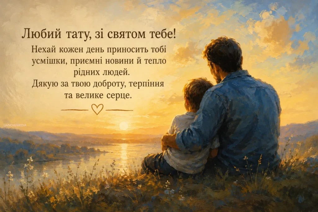 Тато з сином та слова привітань з Днем батька