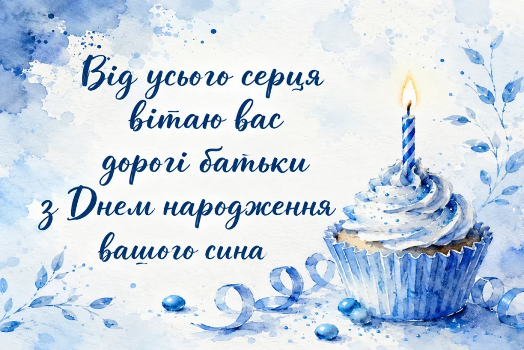 Тістечко з святковою свічкою у блакитних кольорах