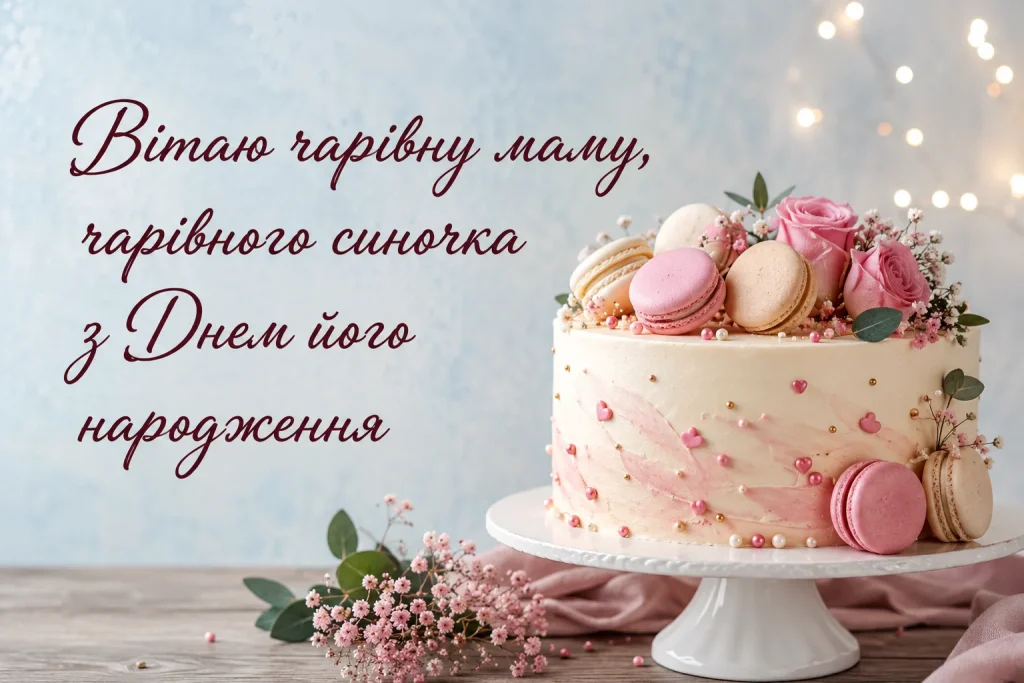 Торт з макарунами для мами у День народження її сина
