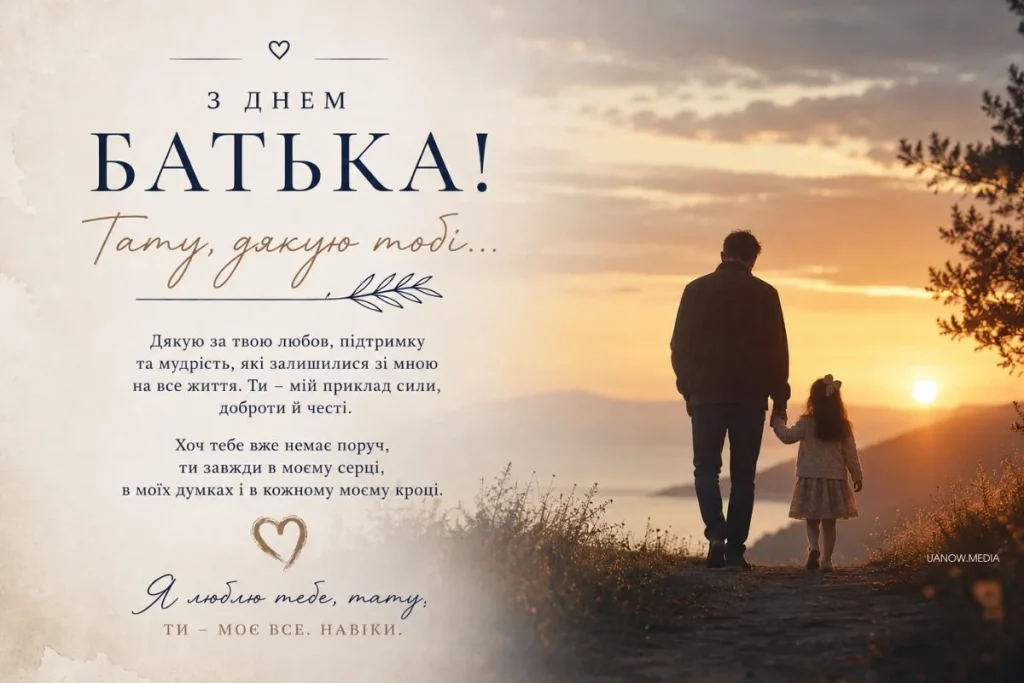 Тато із донечкою за руку ідуть по дорозі