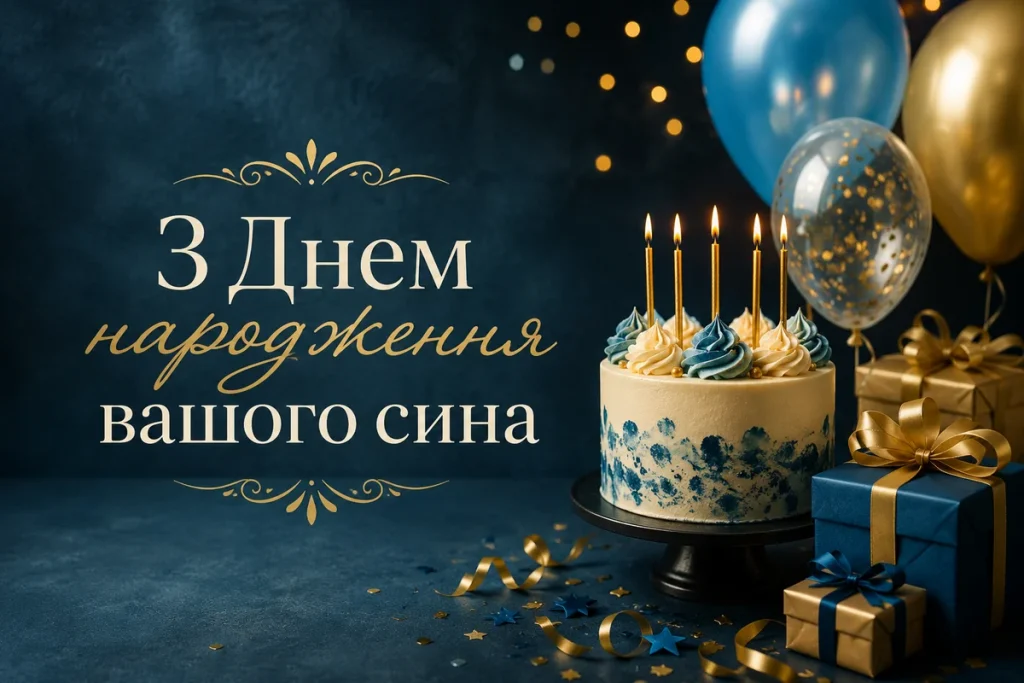 Торт, подарунки та повітряні кульки для батьків сина