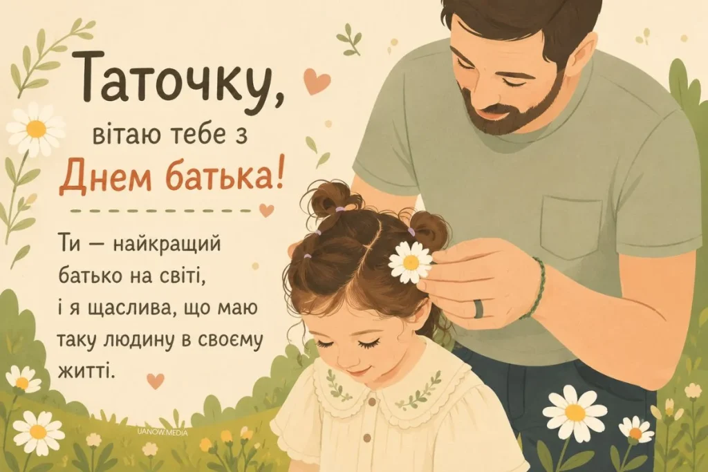 Тато вплітає ромашку у волосся своєї донечки
