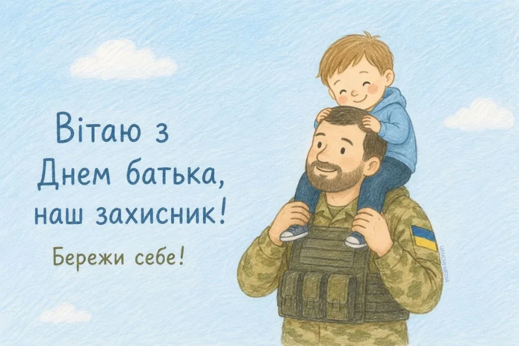 Хлопчик сидить на плечах у тата військового