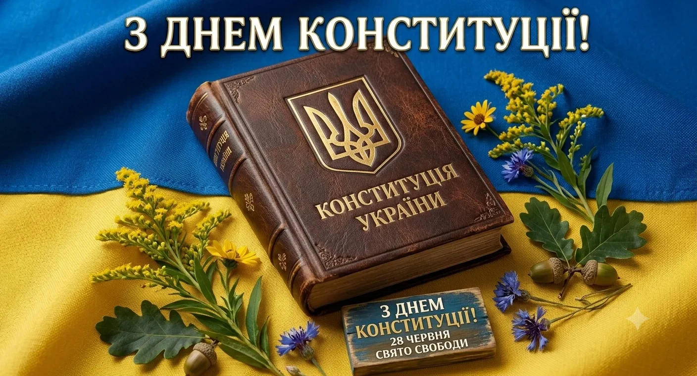 Конституція в шкіряній обкладинці на фоні прапору