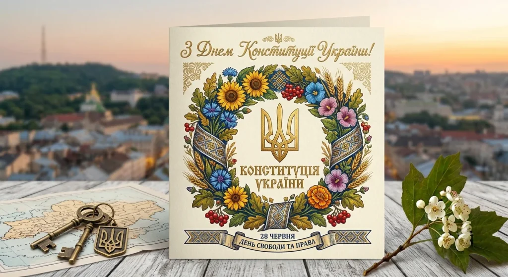 Привітання з Днем Конституції на фоні Києва