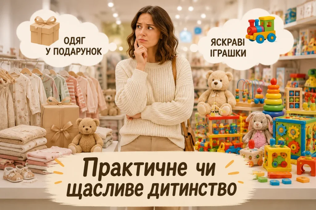 Жінка обирає подарунок дитині на 1 рік