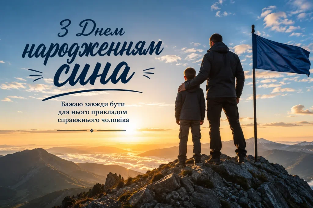 Тато з сином на вершині гори