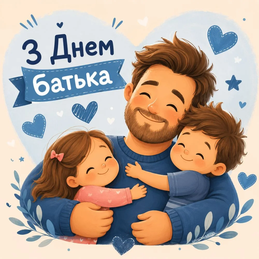 Діти обіймають тата у День батька