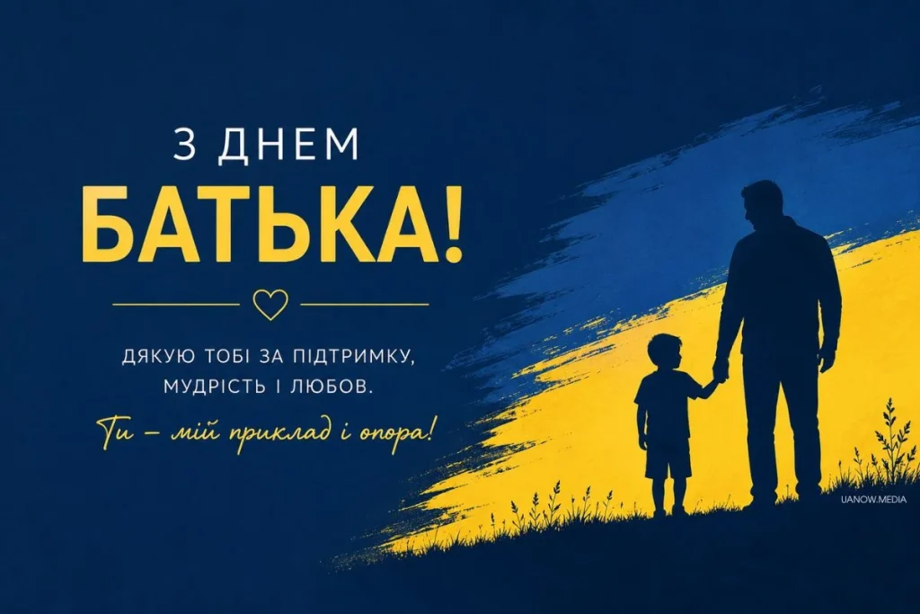 Тато з сином на фоні прапора України 