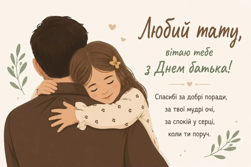 Донечка обіймає свого тата у День батька