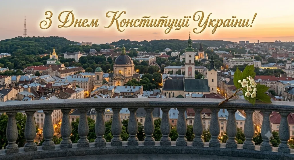 Вітання З Днем Конституції на фоні Львову