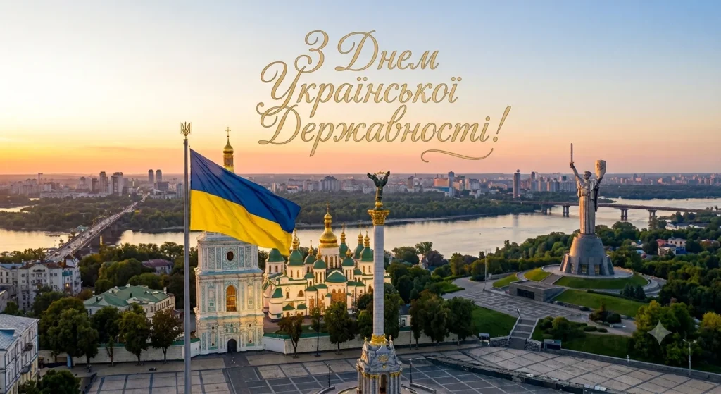 Привітання з Днем Української Державності на фоні Києва