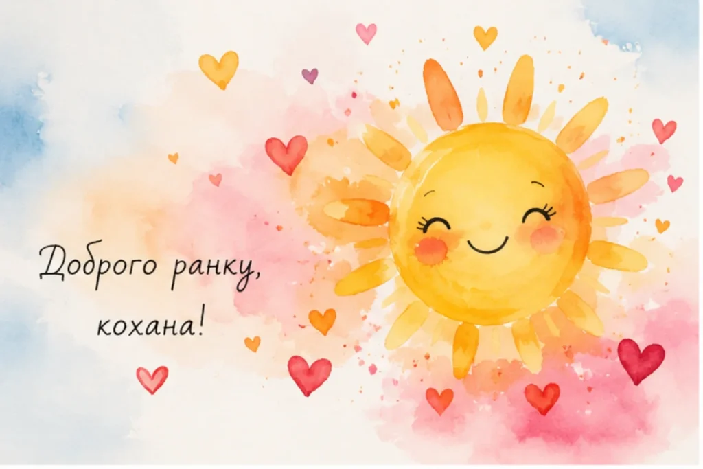 Мила листівка доброго ранку з усміхненим сонечком
