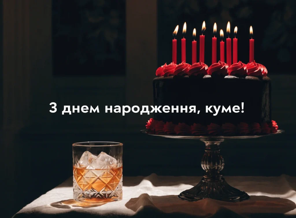 Віскі та шоколадний торт із свічками для кума