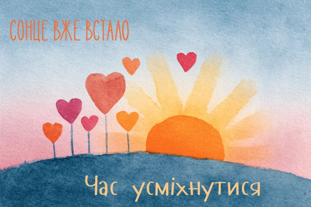 Листівка із сонцем і сердечками для гарного ранку коханій
