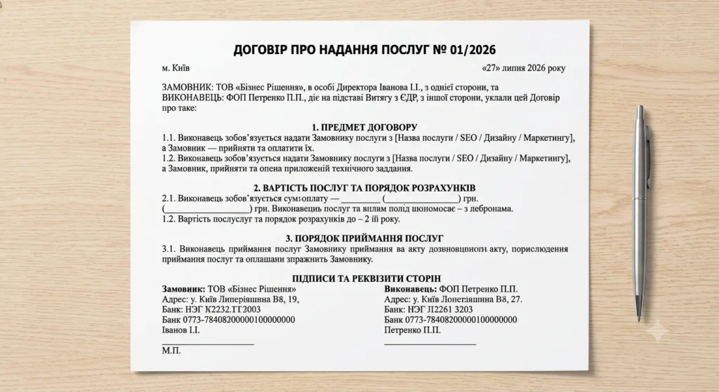 Зразок договору про надання послуг