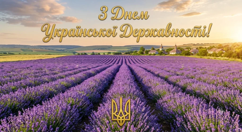 Привітання з Днем Української Державності на фоні лавандового поля
