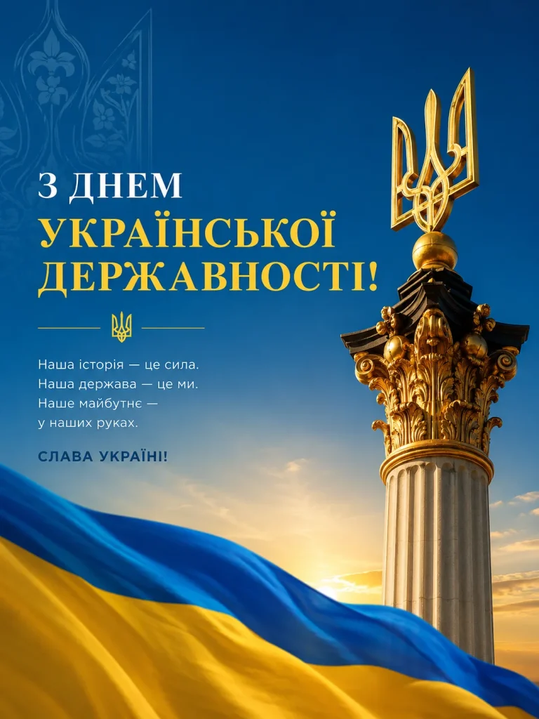 Привітання з Днем Української Державності на фоні неба