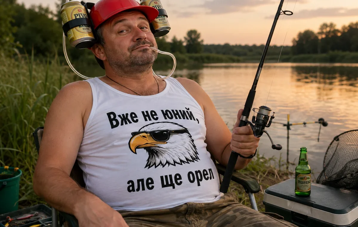 Чоловік на рибалці радіє прикольним подарункам