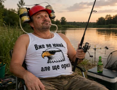 Чоловік на рибалці радіє прикольним подарункам
