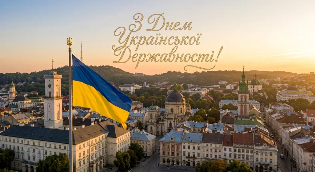Привітання з Днем Української Державності на фоні Львову