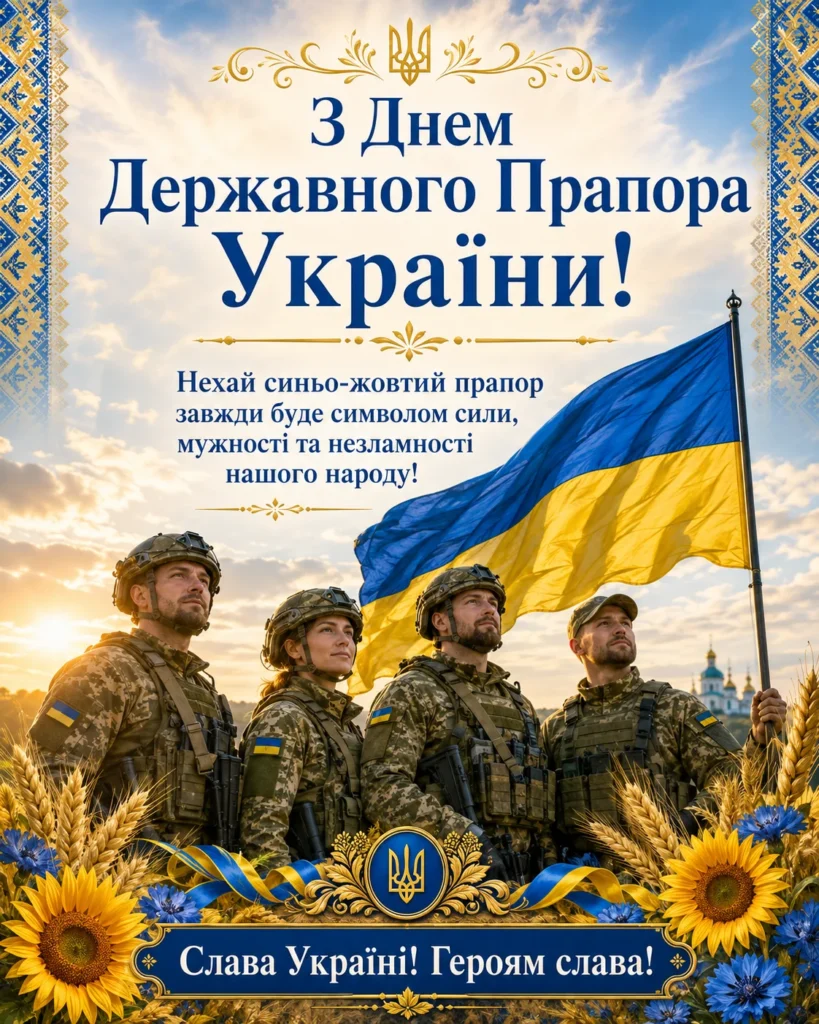 Патріотична картинка з військовими з Днем Прапора