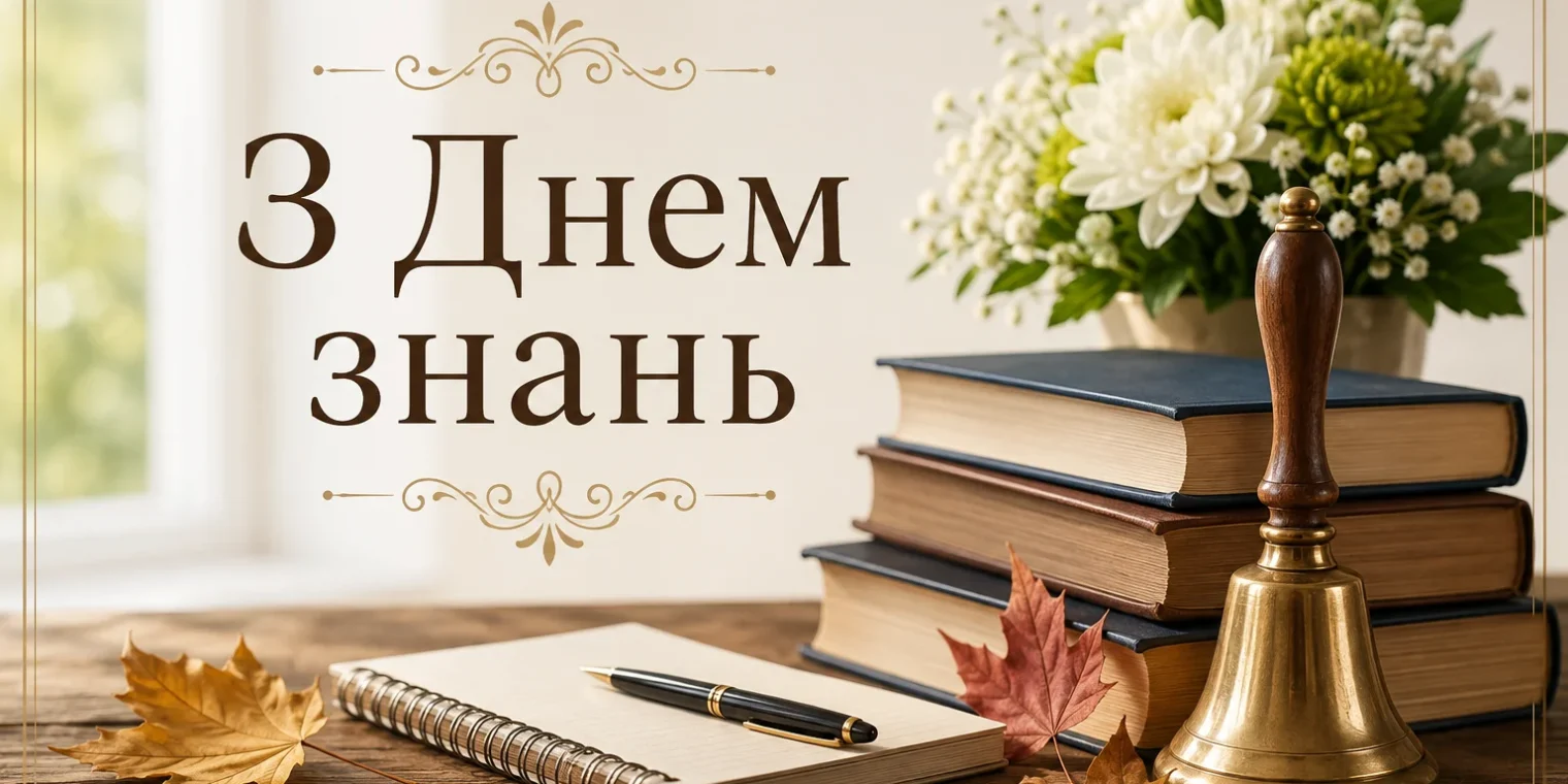 строга листівка з привітанням на 1 вересня для вчителів