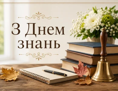 строга листівка з привітанням на 1 вересня для вчителів