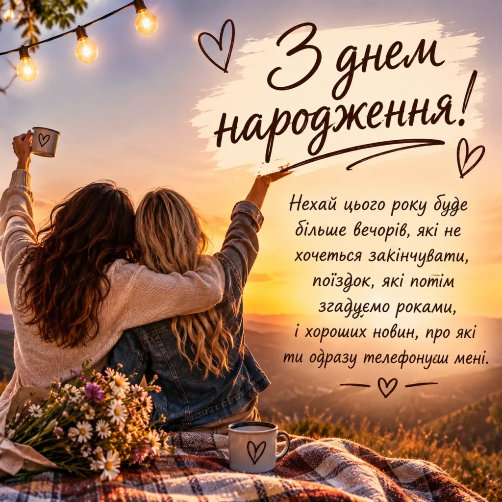 листівка з подругами та красивими словами на день народження