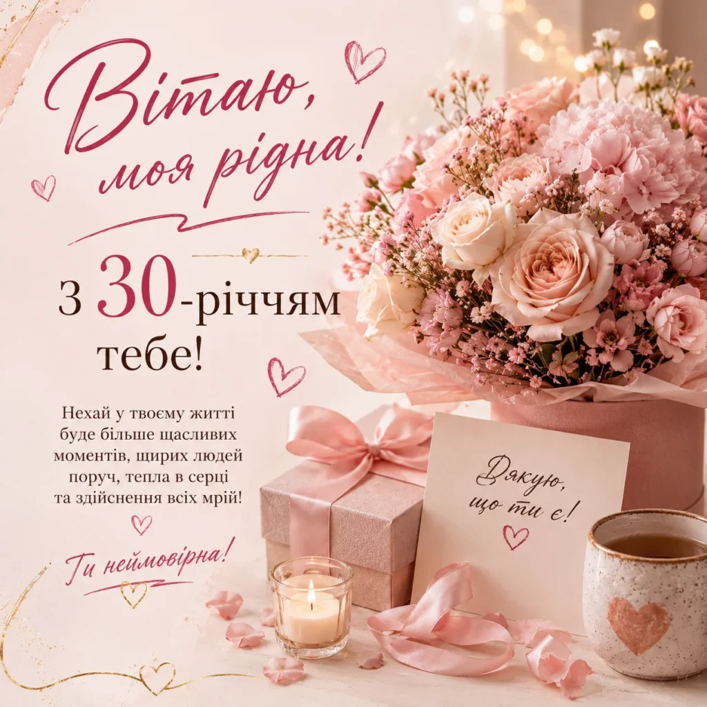 ніжна листівка подрузі на 30 років