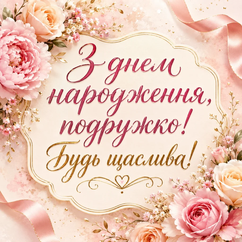 картинка з квітами та написом “з днем народження подружко”