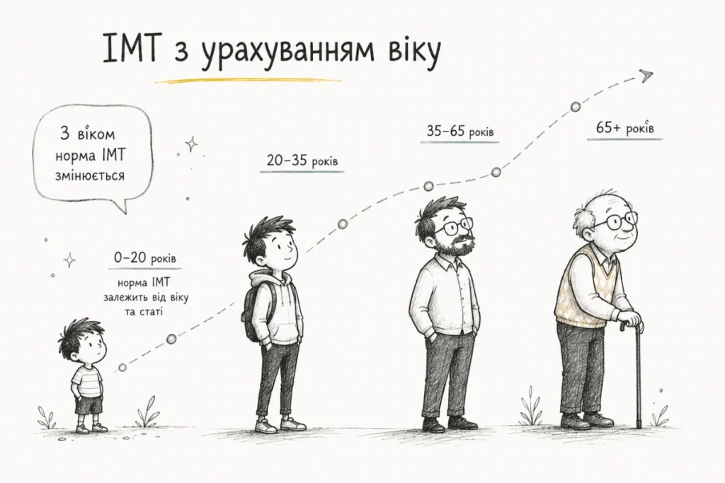 Схематична ілюстрація ІМТ для різних вікових груп