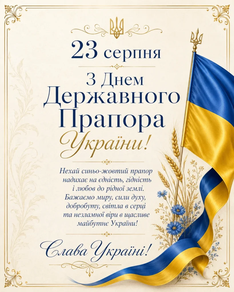 Святкова листівка з прапором і гербом України