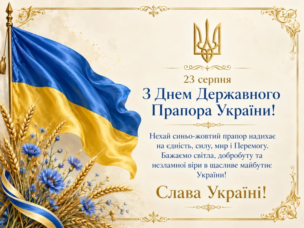 Вітальна листівка із синьо-жовтим прапором України