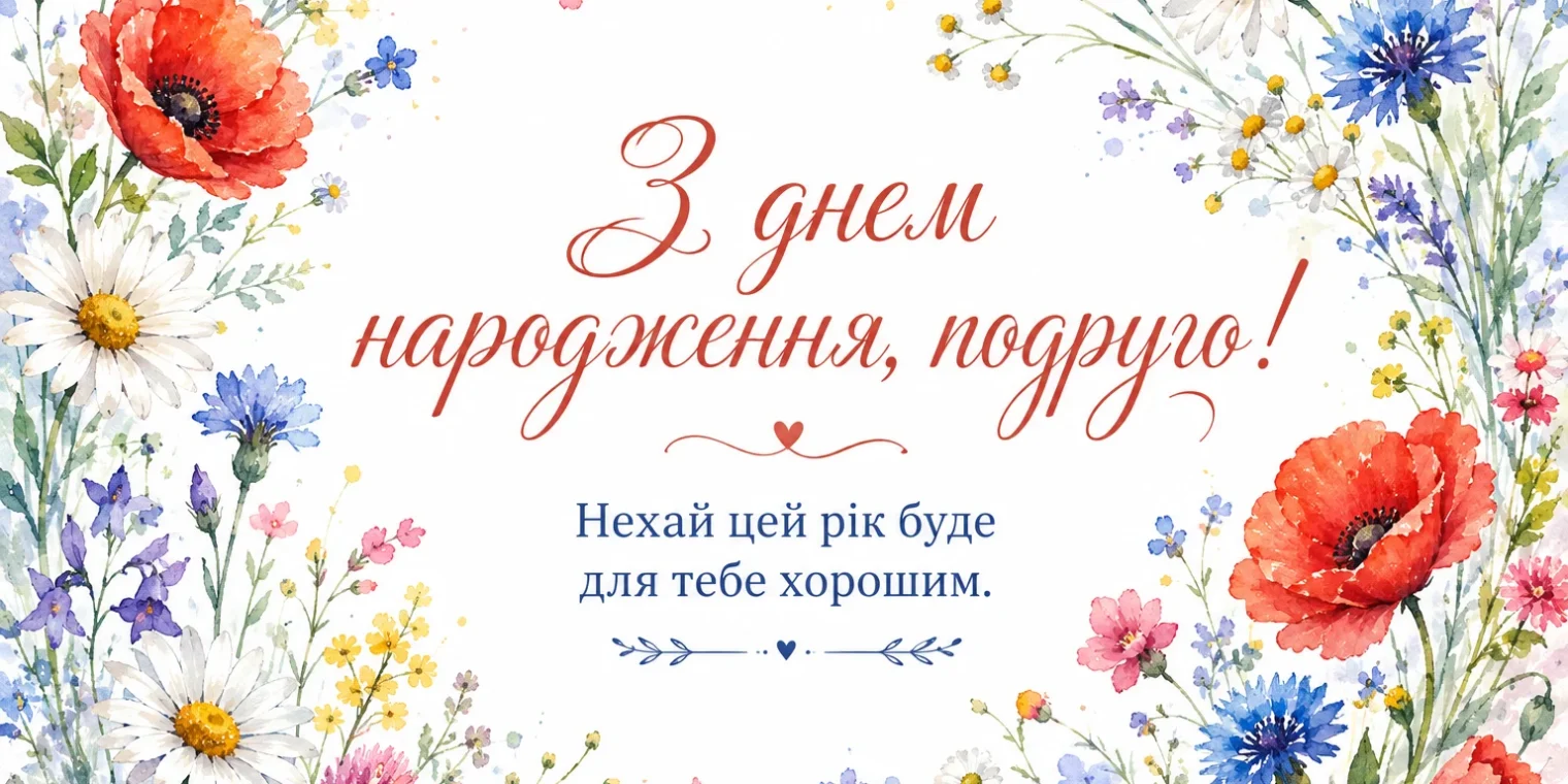 Листівка з польовими квітами на білому фоні, акварель