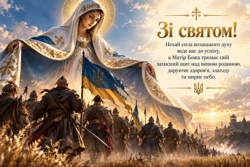 Богородиця закриває козаків своїм омофором 