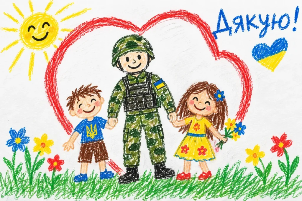Українські діти і солдат